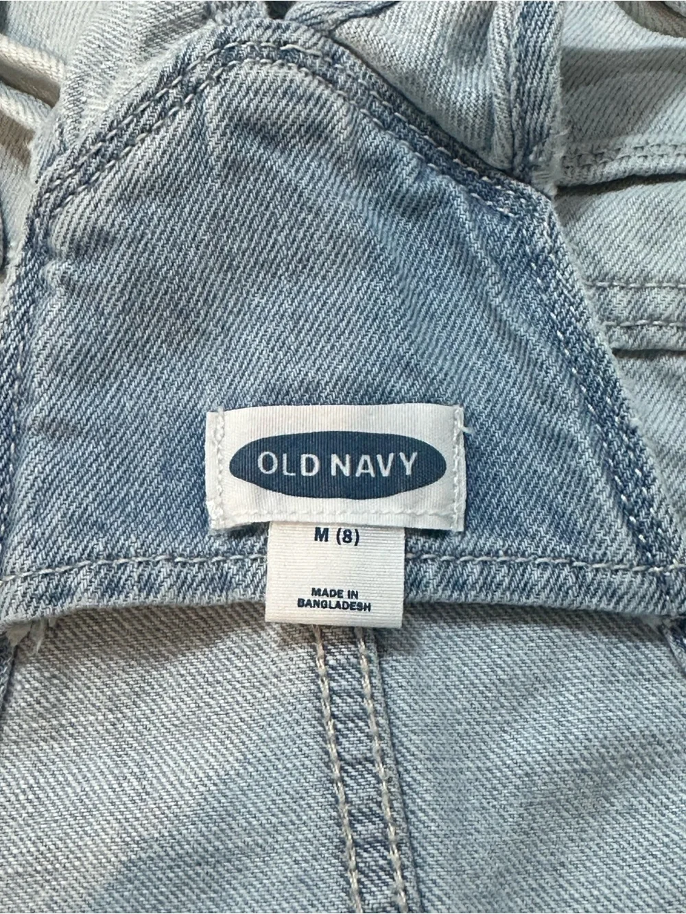 Old Navy Light Wash Distressed Girls Denim Short Overalls Patriotic Pockets Sz M